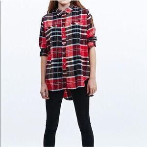 UO BDG Red Black Plaid Flannel Oversized